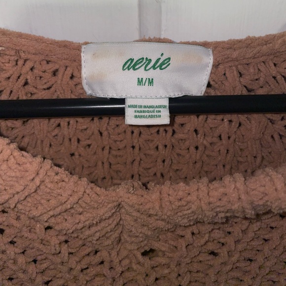 Aerie Chenille Oversized Crop Hooded Knit Sweater Size M in Camel - Picture 3 of 5